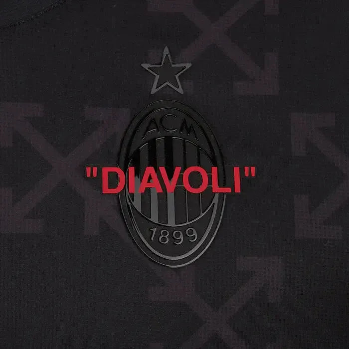 "Camisa AC Milan x Off-White™ Pré Jogo 25/26 - Torcedor Masculina Preta - Netmantos"