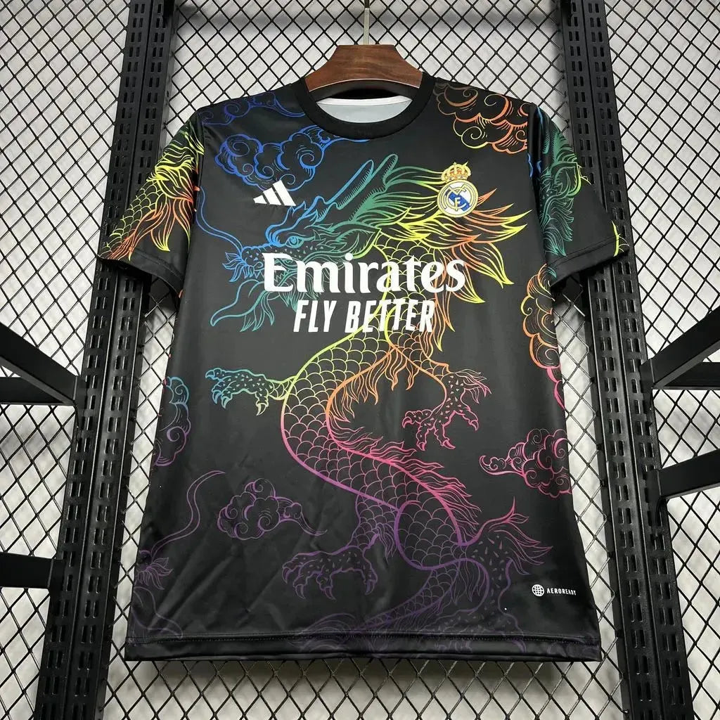 "Camisa Real Madrid Dragão Chinês 24/25 - Torcedor Masculina Preta Colorida - Netmantos"