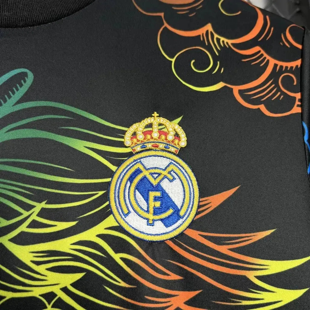 "Camisa Real Madrid Dragão Chinês 24/25 - Torcedor Masculina Preta Colorida - Netmantos"