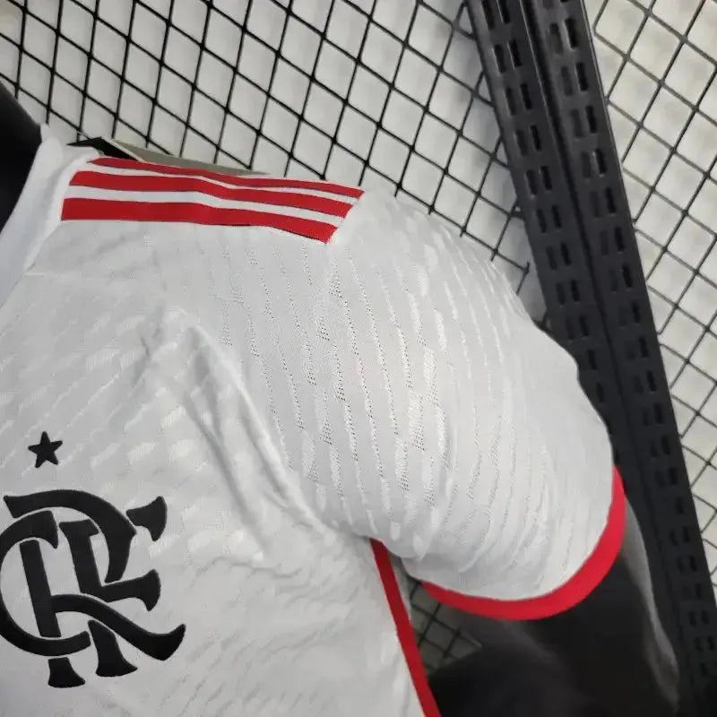 "Camisa Flamengo Away 24/25 - Jogador Masculina Branca + Todos Patrocínios - Netmantos"