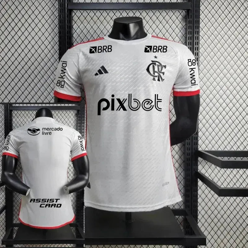"Camisa Flamengo Away 24/25 - Jogador Masculina Branca + Todos Patrocínios - Netmantos"