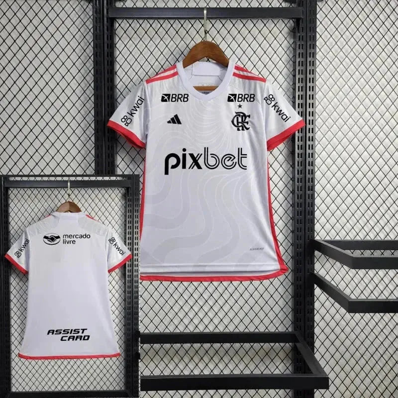 "Camisa Flamengo Away 24/25 - Torcedor Feminina Branca + Todos Patrocínios - Netmantos"