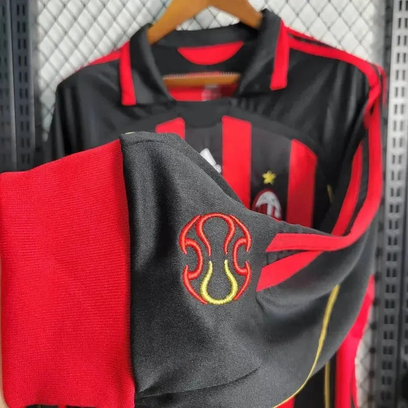 "Camisa AC Milan Home Retrô 2006/07 - Torcedor Masculina Dourada Manga Longa - Netmantos"