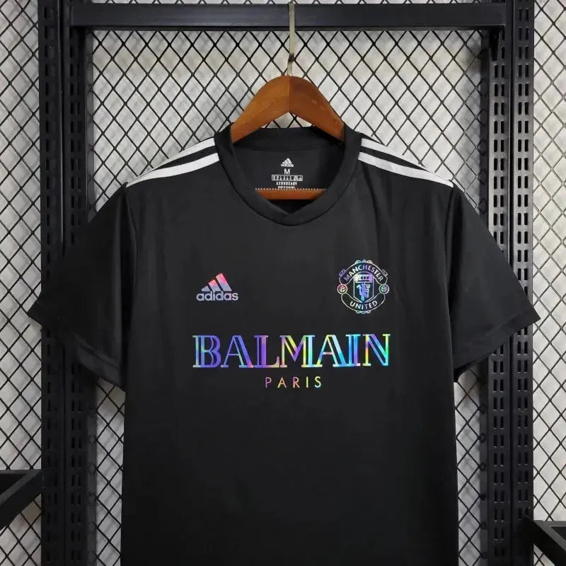 "Camisa Manchester United BALMAIN 24/25 - Torcedor Masculina Refletiva Preta - Netmantos"