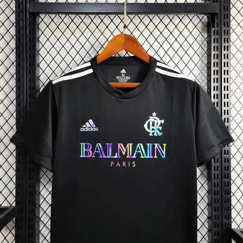 "Camisa Flamengo BALMAIN 24/25 - Torcedor Masculina Refletiva Preta - Netmantos"