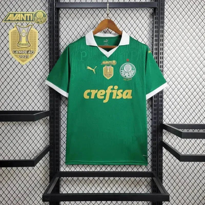 "Camisa Palmeiras Home 24/25 - Torcedor Masculina Verde + Patch Brasileirão e Avanti + Patrocínios - Netmantos"