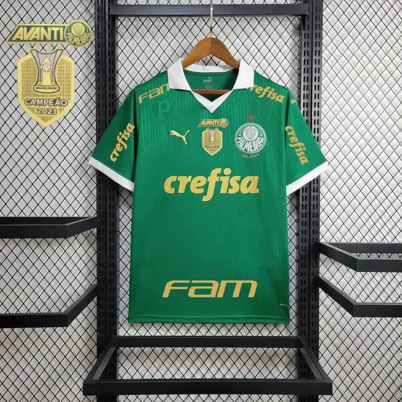"Camisa Palmeiras Home 24/25 - Torcedor Masculina Verde + Patch Brasileirão e Avanti + Patrocínios - Netmantos"