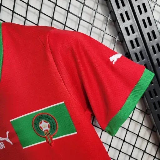 "Camisa Marrocos Home 22/23 - Torcedor Infantil Vermelha Verde - Netmantos"