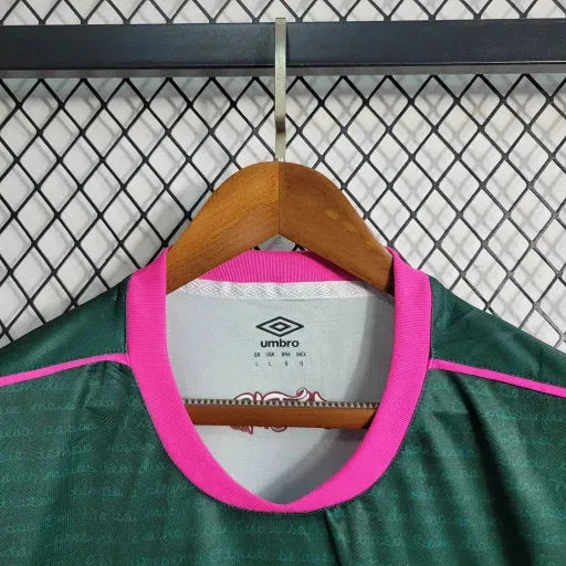 "Camisa Fluminense Away II 23/24 - Torcedor Masculina Verde e Rosa + Patches Libertadores - Netmantos"