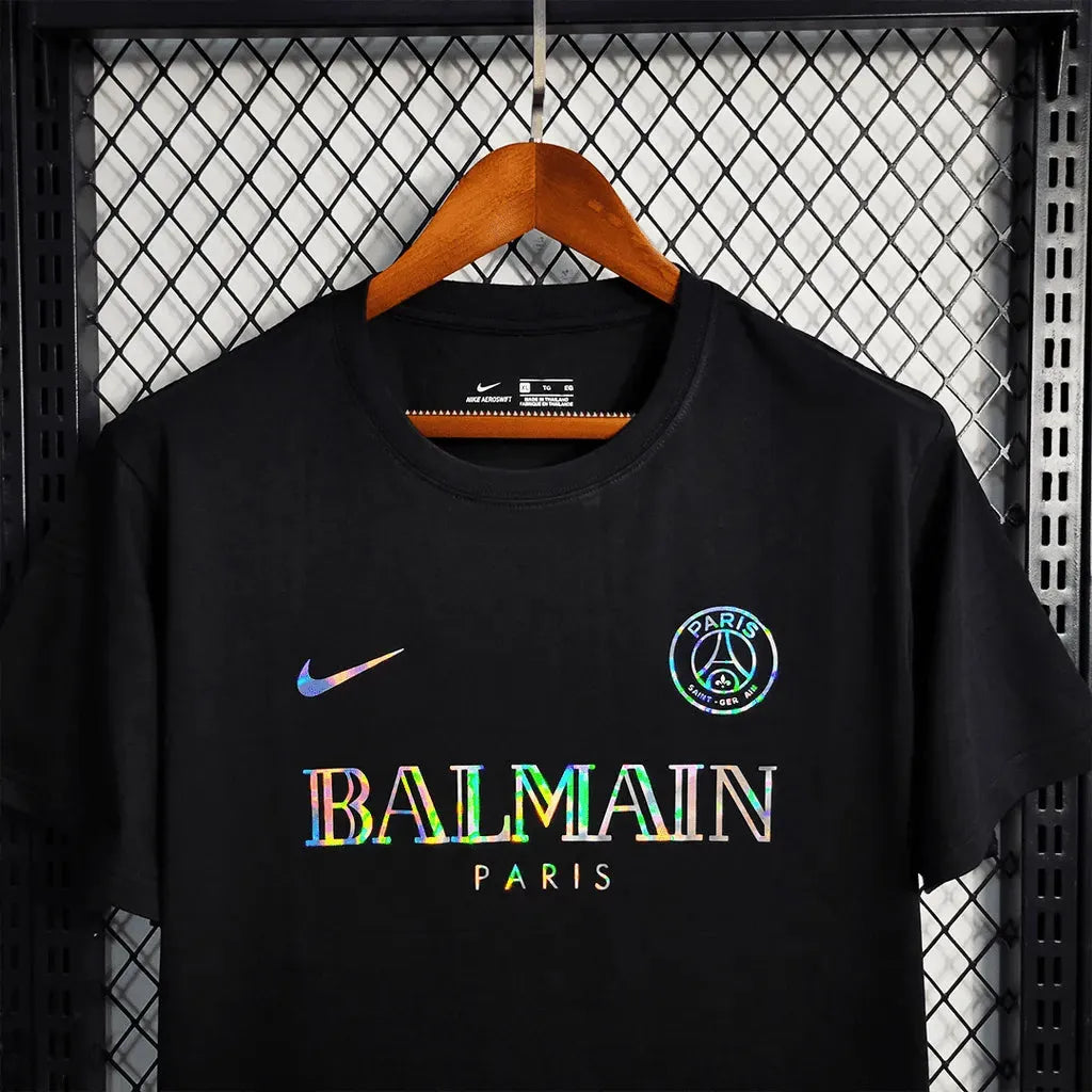 "Camisa PSG Refletiva 23/24 - Torcedor Masculina BALMAIN Preta - Netmantos"
