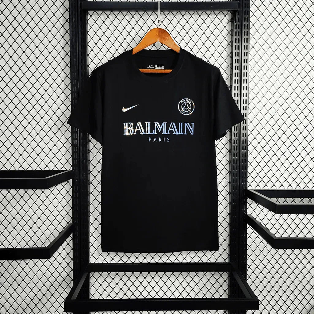 "Camisa PSG Refletiva 23/24 - Torcedor Masculina BALMAIN Preta - Netmantos"