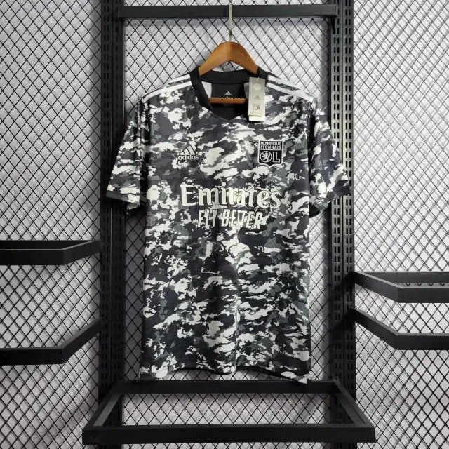 "Camisa Lyon Away 22/23 - Torcedor Masculina Preta e Branca - Netmantos"