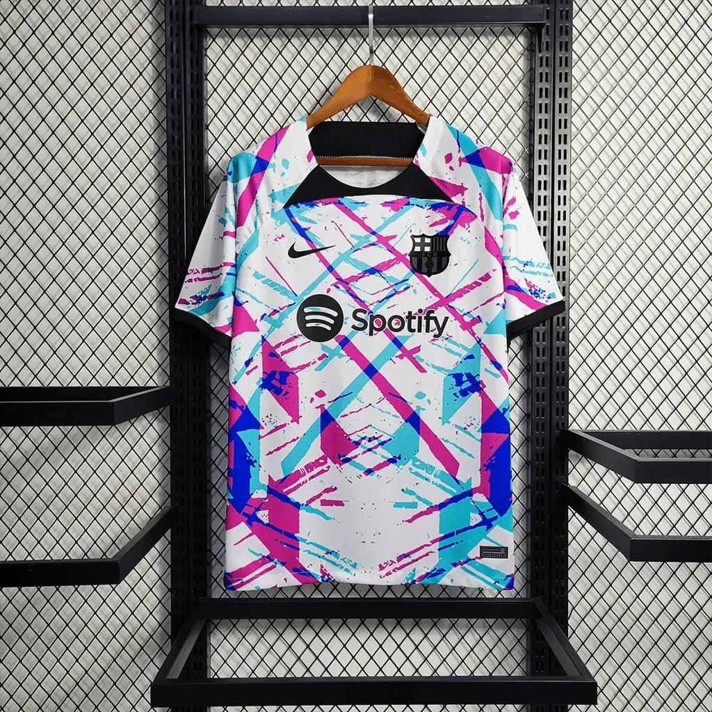 "Camisa Barcelona Treino Jersey 23/24 - Torcedor Masculina Branca e Rosa - Netmantos"