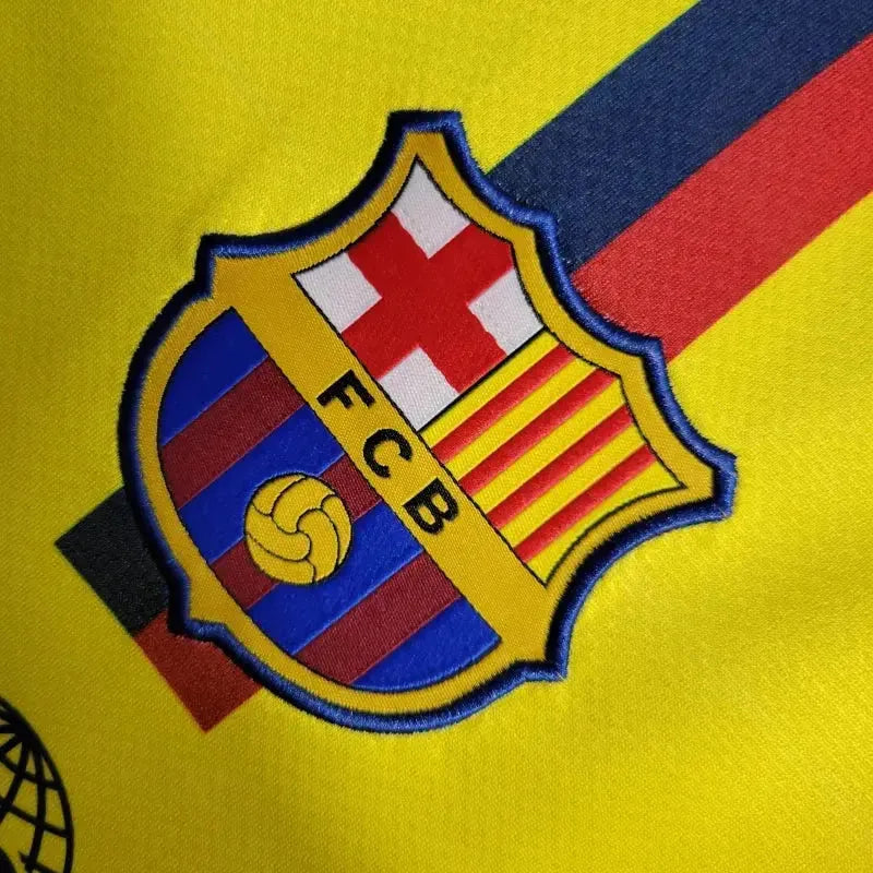 Camisa Barcelona Away Retrô 2008/09 - Torcedor Masculina Amarela Manga Longa - Netmantos