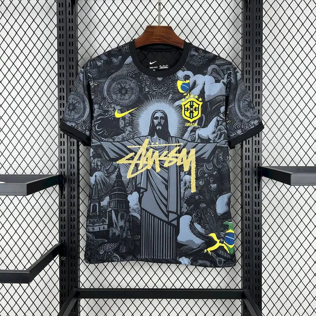 Camisa Brasil x STUSSY Cristo Redentor - Torcedor Masculina Preta - Netmantos
