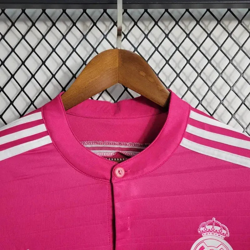 Camisa Real Madrid Away Retrô 2014/15 - Torcedor Masculina Rosa Manga Longa - Netmantos