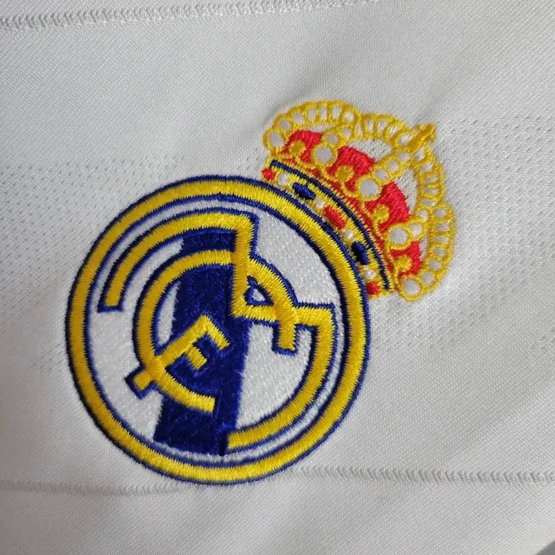 Camisa Real Madrid Home Retrô 2017/18 - Torcedor Masculina Branca e Azul Manga Longa - Netmantos