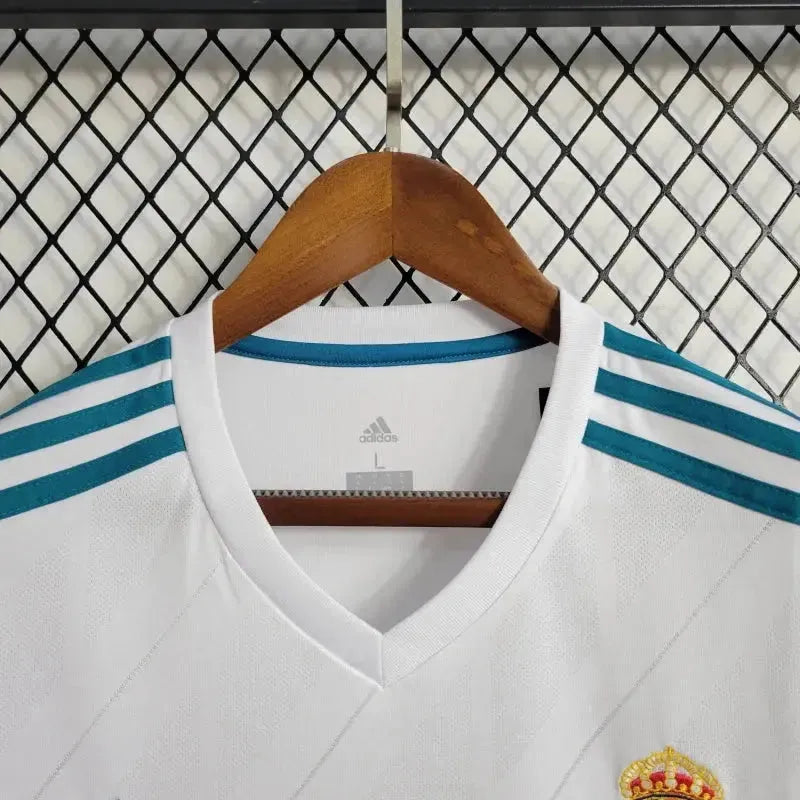 Camisa Real Madrid Home Retrô 2017/18 - Torcedor Masculina Branca e Azul Manga Longa - Netmantos