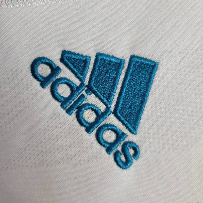 Camisa Real Madrid Home Retrô 2017/18 - Torcedor Masculina Branca e Azul Manga Longa - Netmantos