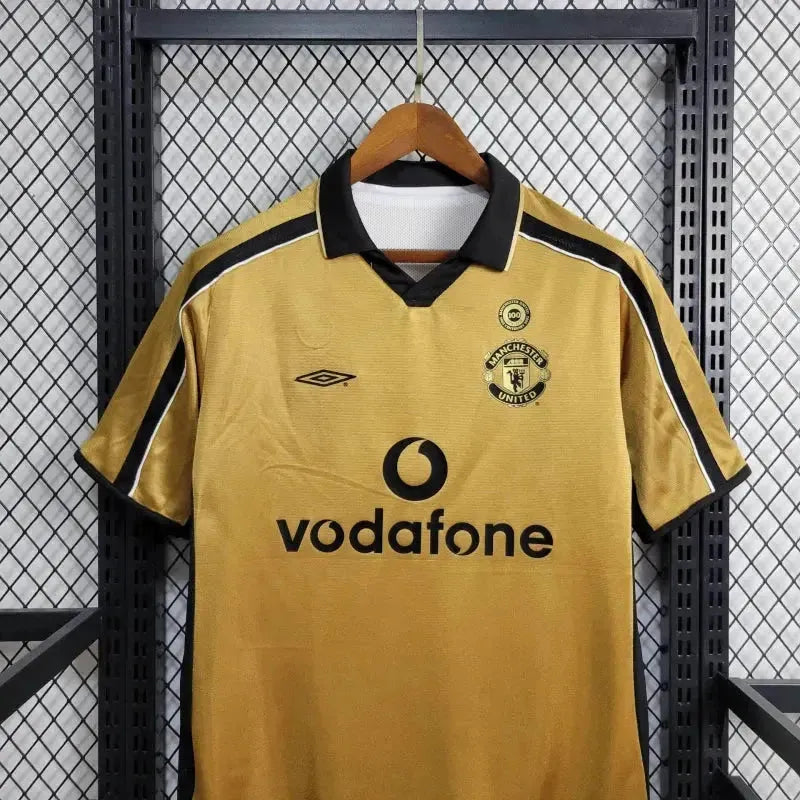 Camisa Manchester United Retrô Edição 100 Anos 01/02 - Torcedor Masculina Branco, Preto e Dourado - Dupla Face - Netmantos