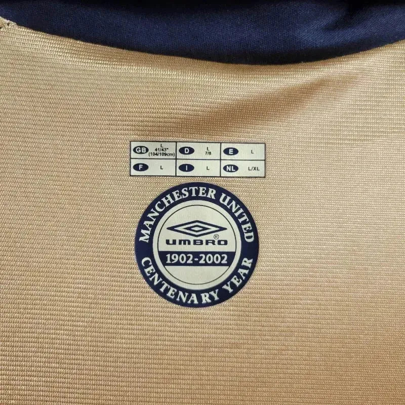 Camisa Manchester United Retrô Edição 100 Anos 01/02 - Torcedor Masculina Branco, Preto e Dourado - Dupla Face - Netmantos