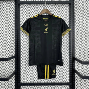 "Camisa México Gold 25/26 - Torcedor Infantil Preta e Dourada - Netmantos"