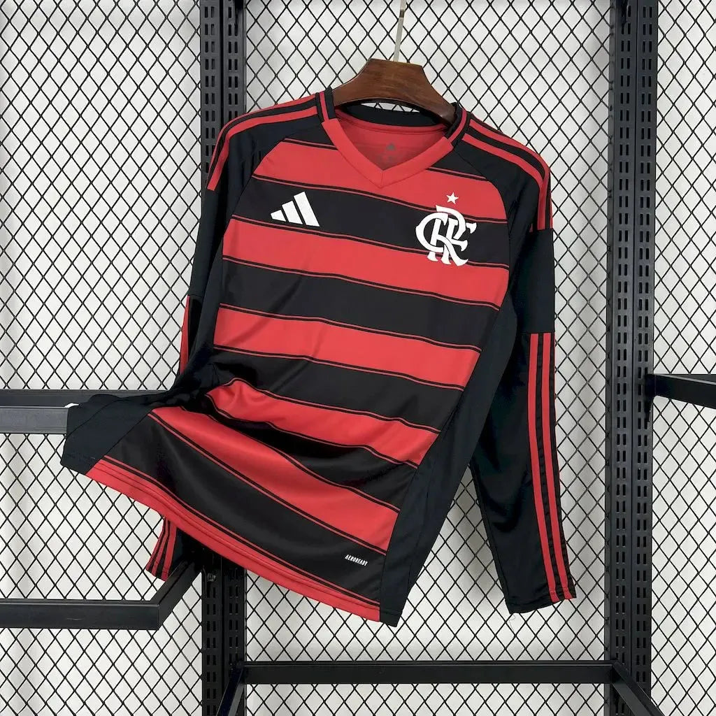 "Camisa Flamengo Home 25/26 - Torcedor Masculina Manga Longa Preta e Vermelha - Netmantos"
