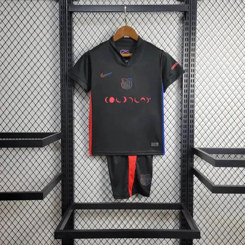 "Camisa Barcelona COLDPLAY Away 24/25 - Torcedor Infantil Preta - Netmantos"
