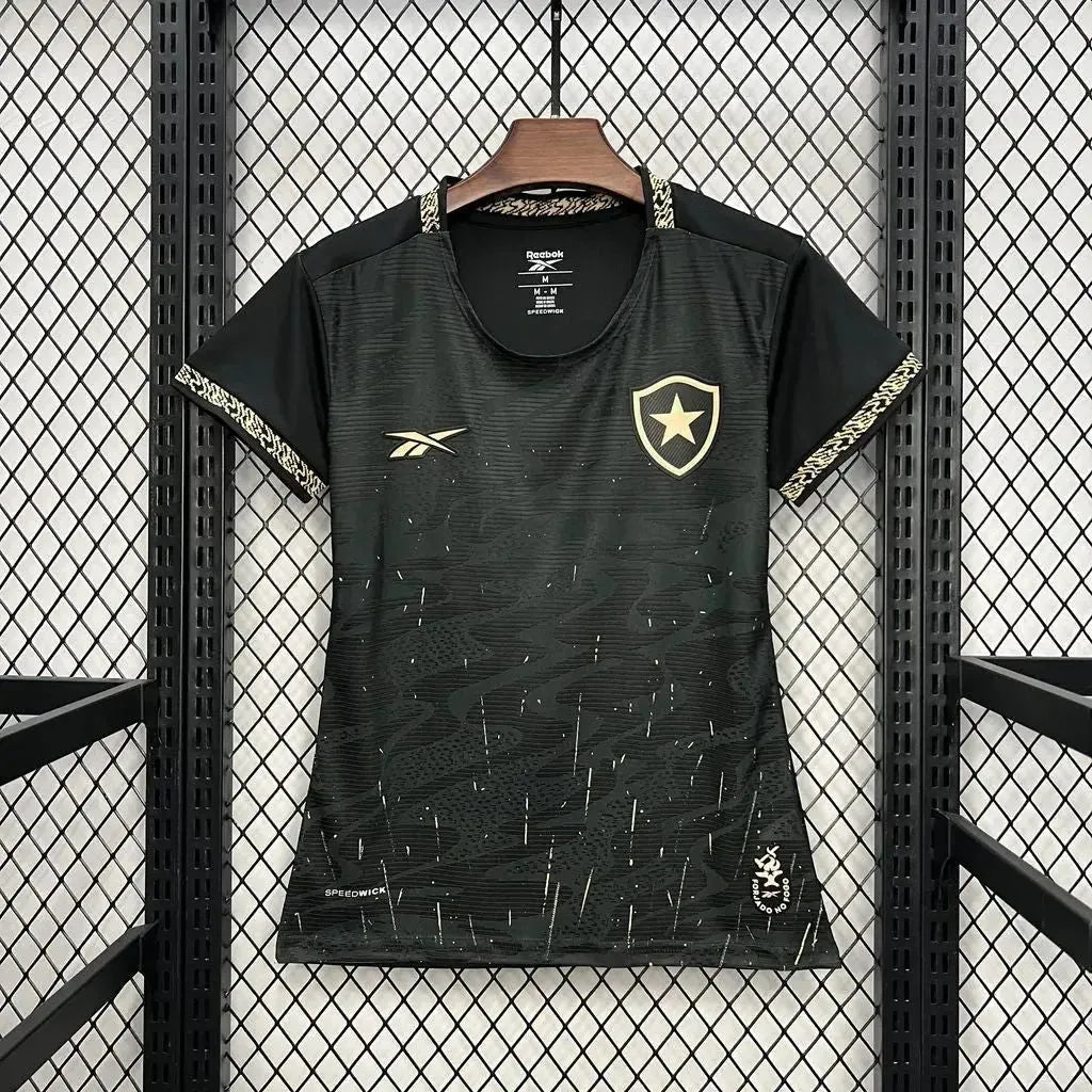 "Camisa Bota Fogo Away 24/25 - Torcedor Feminina Preta e Dourada - Netmantos"