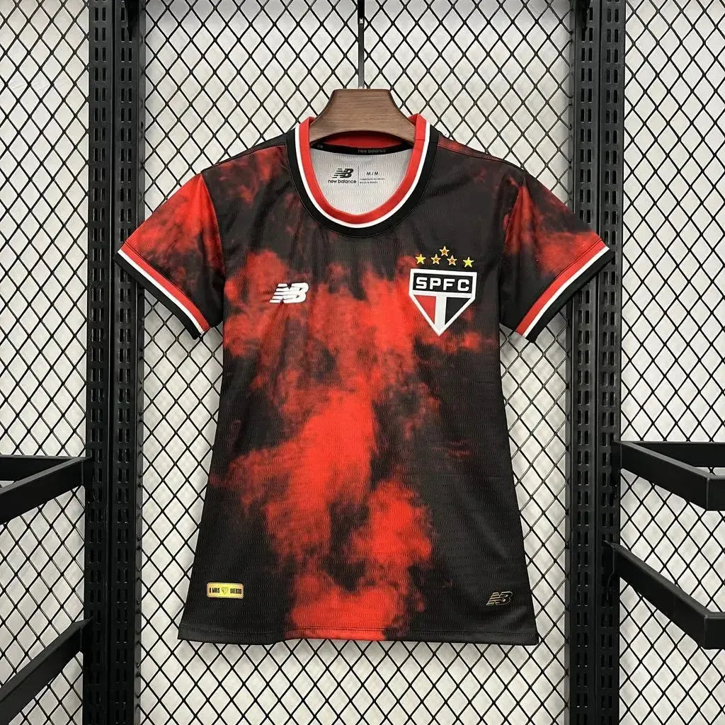 "Camisa São Paulo Third 24/25 - Torcedor Feminina Preta e Vermelha - Netmantos"