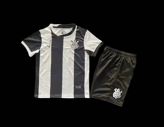 "Camisa Timão Third Away 24/25 - Torcedor Infantil Preta e Branca Listrada - Netmantos"