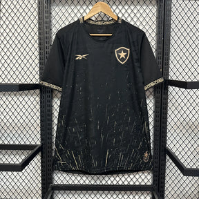 "Camisa Bota Fogo Away 24/25 - Torcedor Masculina Preta e Dourada + Patrocínios - Netmantos"