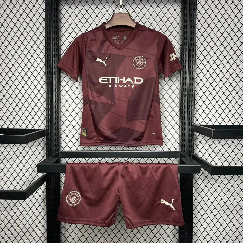 "Camisa Manchester City Third Away 24/25 - Torcedor Infantil Vinho/Vermelha - Netmantos"