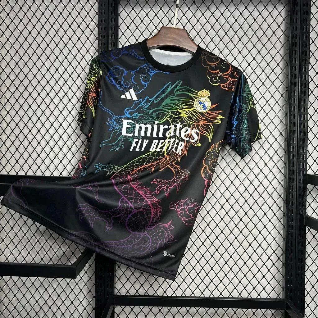 "Camisa Real Madrid Dragão Chinês 24/25 - Torcedor Masculina Preta Colorida - Netmantos"
