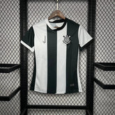 "Camisa Timão Third Away 24/25 - Torcedor Feminina Preta e Branca Listrada - Netmantos"