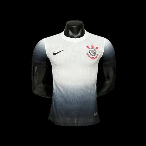 "Camisa Timão Home 24/25 - Jogador Masculina Preta e Branca + Patrocínios - Netmantos"
