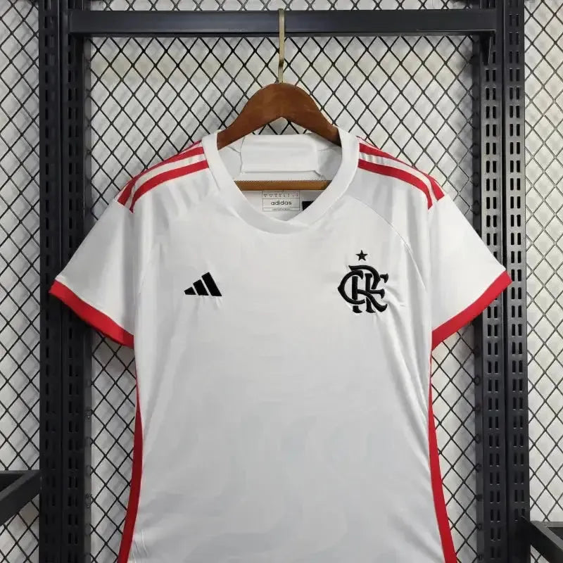 "Camisa Flamengo Away 24/25 - Torcedor Feminina Branca + Todos Patrocínios - Netmantos"