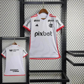 "Camisa Flamengo Away 24/25 - Torcedor Feminina Branca + Todos Patrocínios - Netmantos"