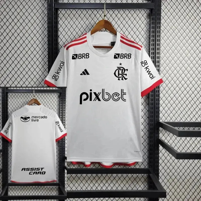 "Camisa Flamengo Away 24/25 - Torcedor Masculina Branca + Todos Patrocínios - Netmantos"