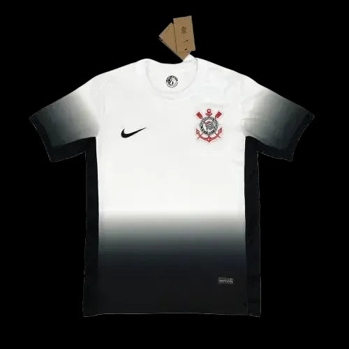 "Camisa Timão Home 24/25 - Torcedor Masculina Preta e Branca + Patrocínios - Netmantos"