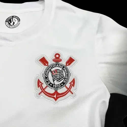 "Camisa Timão Home 24/25 - Torcedor Masculina Preta e Branca + Patrocínios - Netmantos"