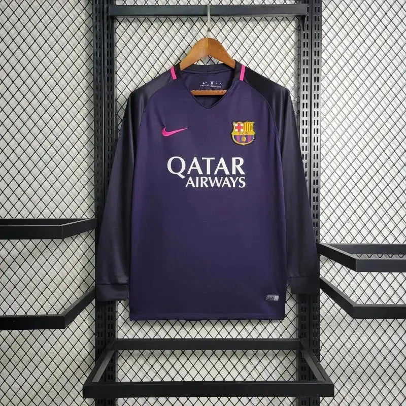 "Camisa Barcelona Guest Retrô 2016/17- Torcedor Masculina Roxa Manga Longa - Netmantos"