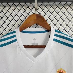 "Camisa Real Madrid Home Retrô 2017/18 - Torcedor Masculina Branca e Azul Manga Longa - Netmantos"