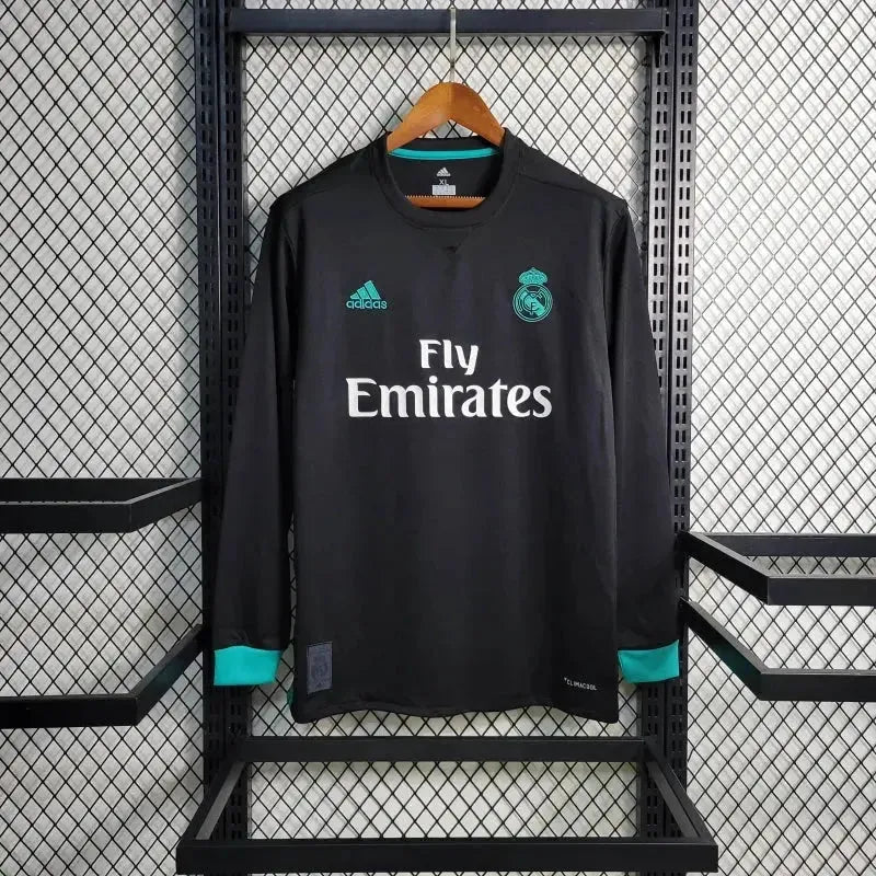 "Camisa Real Madrid Away Retrô 2017/18 - Torcedor Masculina Preta e Azul Manga Longa - Netmantos"