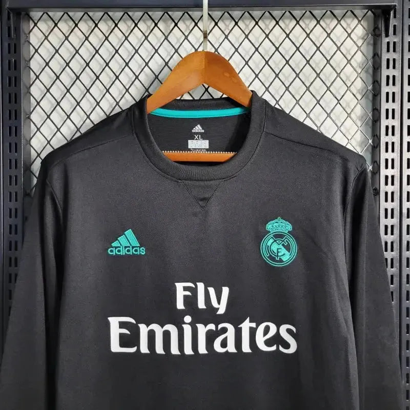 "Camisa Real Madrid Away Retrô 2017/18 - Torcedor Masculina Preta e Azul Manga Longa - Netmantos"
