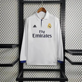 "Camisa Real Madrid Main Retrô 2016/17 - Torcedor Masculina Branca Manga Longa - Netmantos"