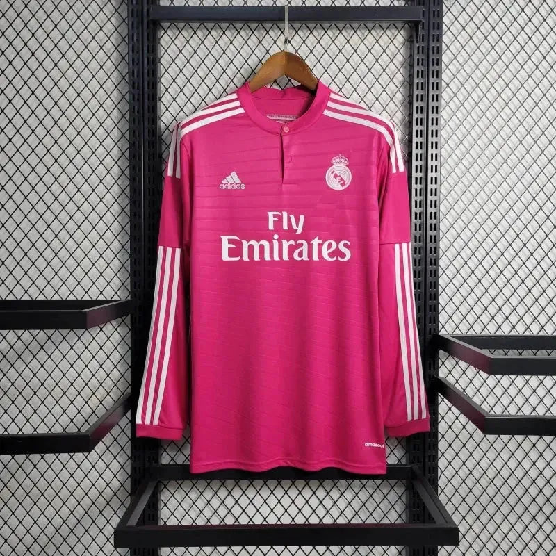 "Camisa Real Madrid Away Retrô 2014/15 - Torcedor Masculina Rosa Manga Longa - Netmantos"