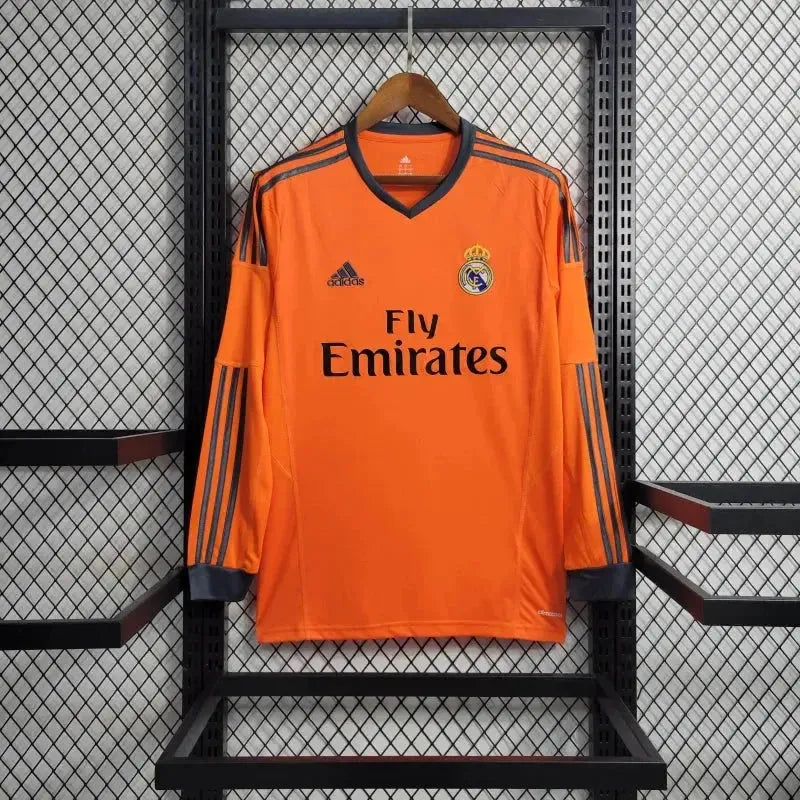 "Camisa Real Madrid Away 2 Retrô 2013/14 - Torcedor Masculina Laranja Manga Longa - Netmantos"