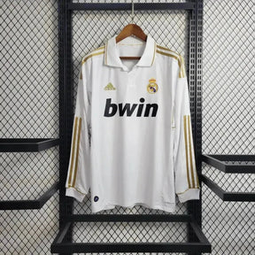 "Camisa Real Madrid Home Retrô 2011/12 - Torcedor Masculina Branca Manga Longa - Netmantos"