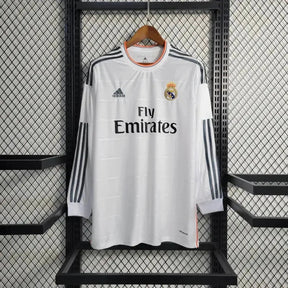 "Camisa Real Madrid Home Retrô 2013/14 - Torcedor Masculina Branca Manga Longa - Netmantos"